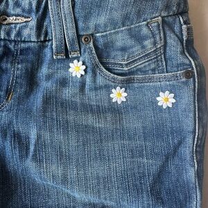 Blue Denim Jeans with Daisy Embroidery